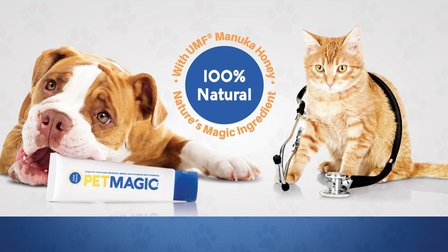 Pet Magic Manuka honing wondcrème voor huisdieren, foto hond en kat