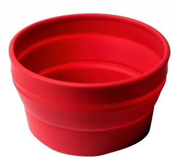 Honden eet- en drinkbak, opvouwbaar, kleur rood /foto uitgevouwen